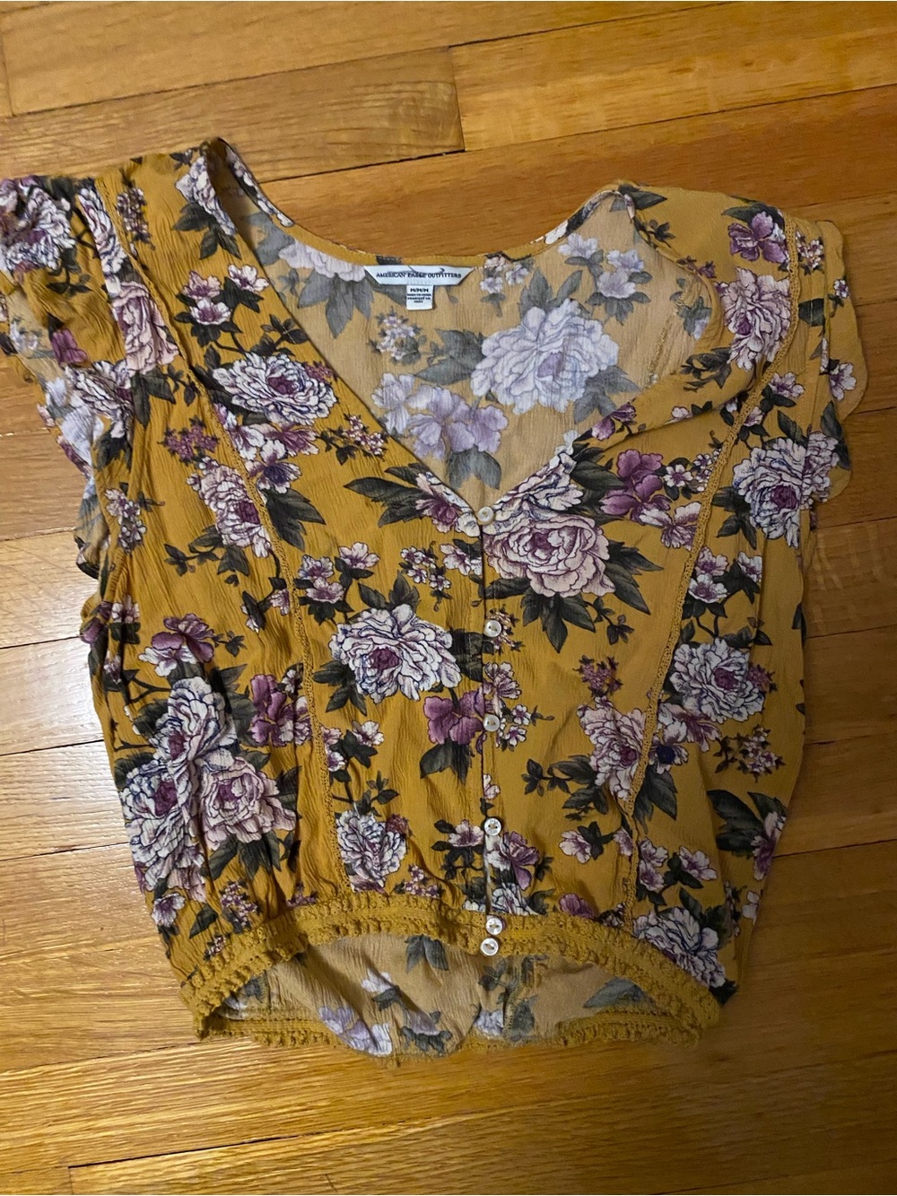 American Eagle Outfitters Mustard Floral Button-Front Top